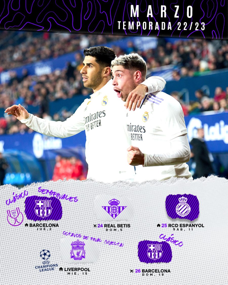 El Real Madrid jugará LaLiga, Champions League y Copa en marzo